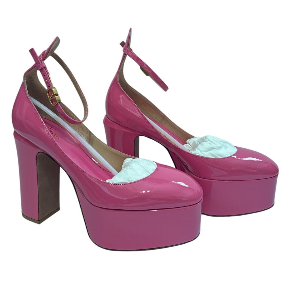 Valentino Garavani Tan-Go Barbie Pink Patent Leather Platform Pumps IT 38 NWOT